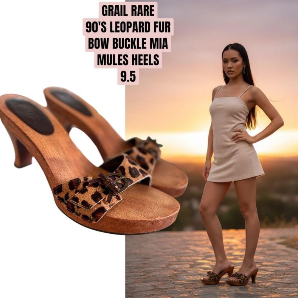 🐆 GRAIL Rare 90s/Y2K MIA Leopard Real Fur Mules‎ - Sz 9.5